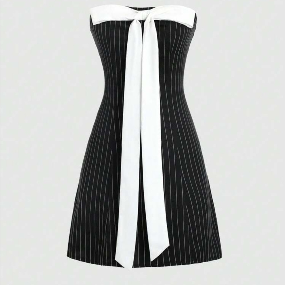 Black stripped mini dress with bow